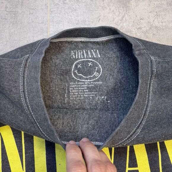 Nirvana Men’s Oversized Smiley Face Sweatshirt Charcoal Color Long Sleeve L/ XL - Picture 6 of 8